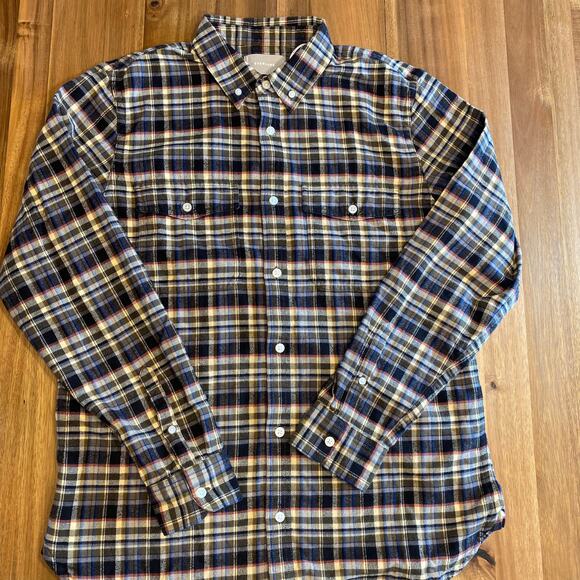 Everlane The Brushed Flannel Shirt Mens Large Brown Yellow Plaid NWT - Picture 6 of 9